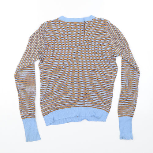 Zara Womens Blue Geometric Knit Pullover Jumper Size L