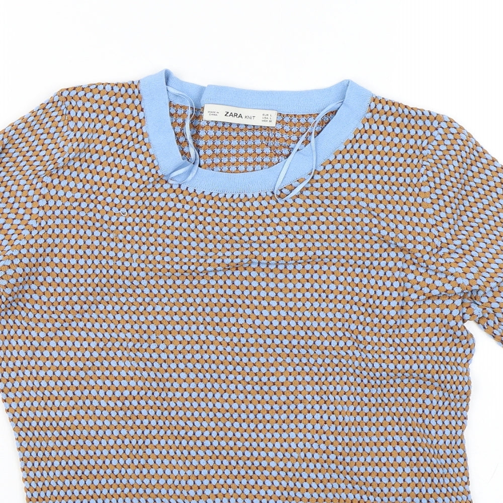 Zara Womens Blue Geometric Knit Pullover Jumper Size L