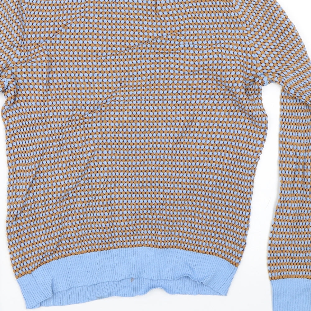 Zara Womens Blue Geometric Knit Pullover Jumper Size L