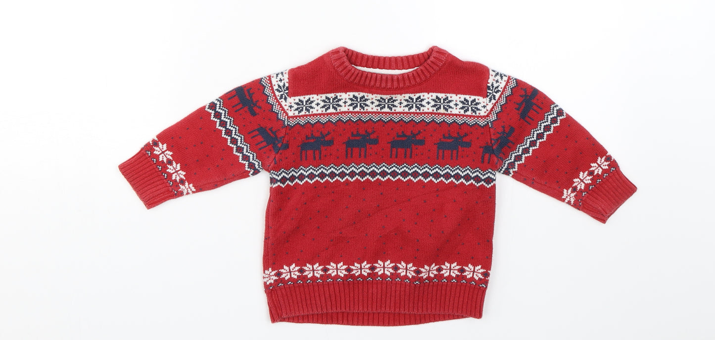 NEXT Boys Red Argyle/Diamond Knit Pullover Jumper Size 12-18 Months  - Christmas Jumper
