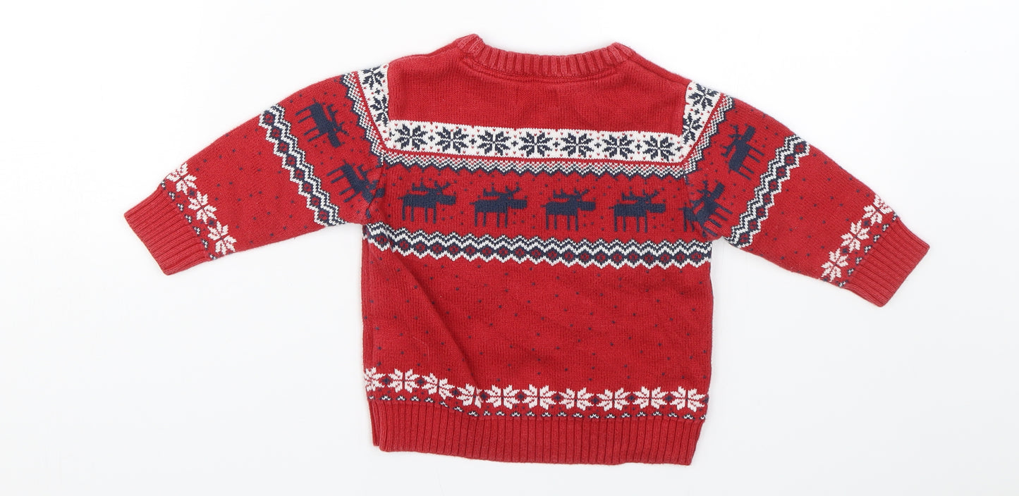 NEXT Boys Red Argyle/Diamond Knit Pullover Jumper Size 12-18 Months  - Christmas Jumper