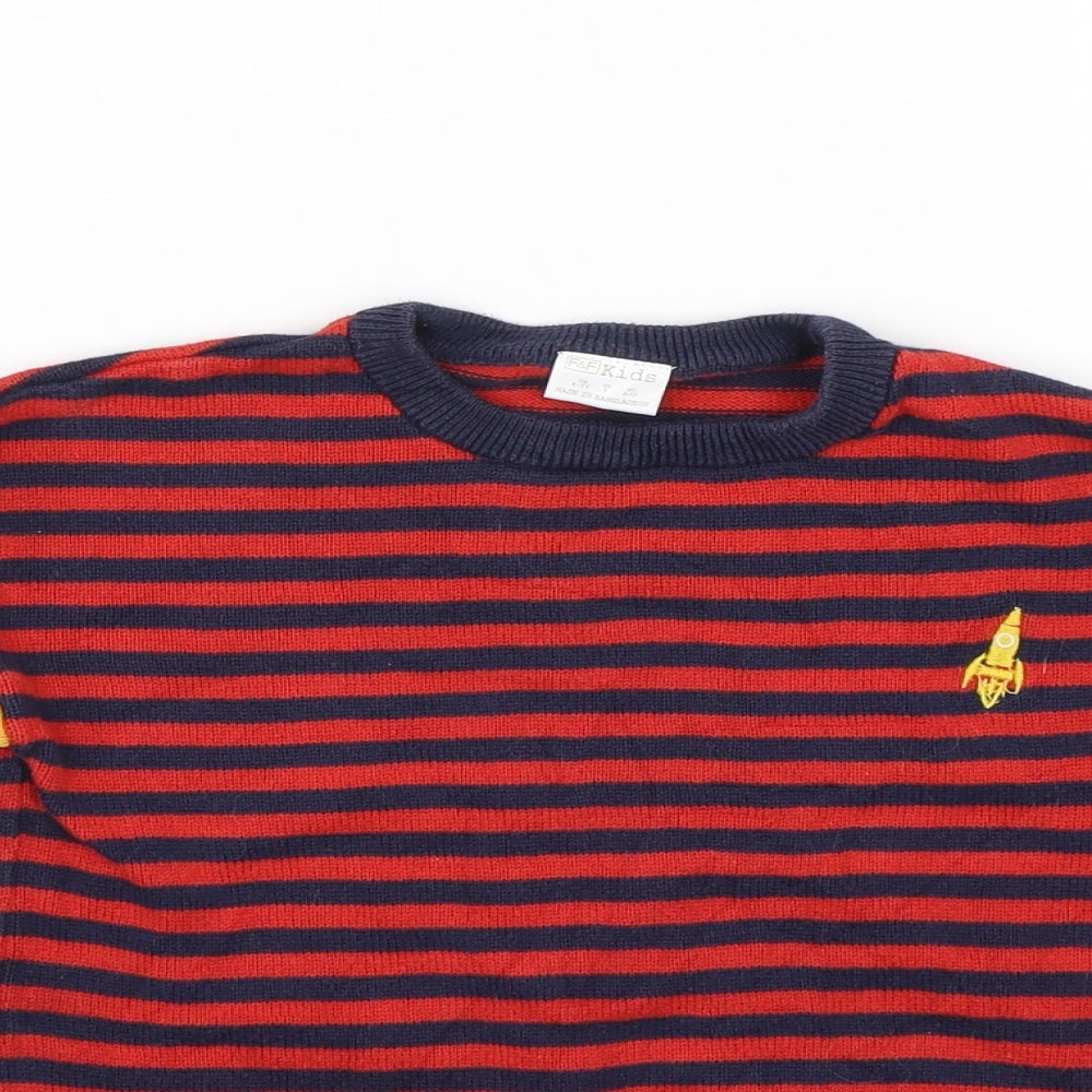 F&F Boys Red Striped Knit Pullover Sweatshirt Size 4-5 Years