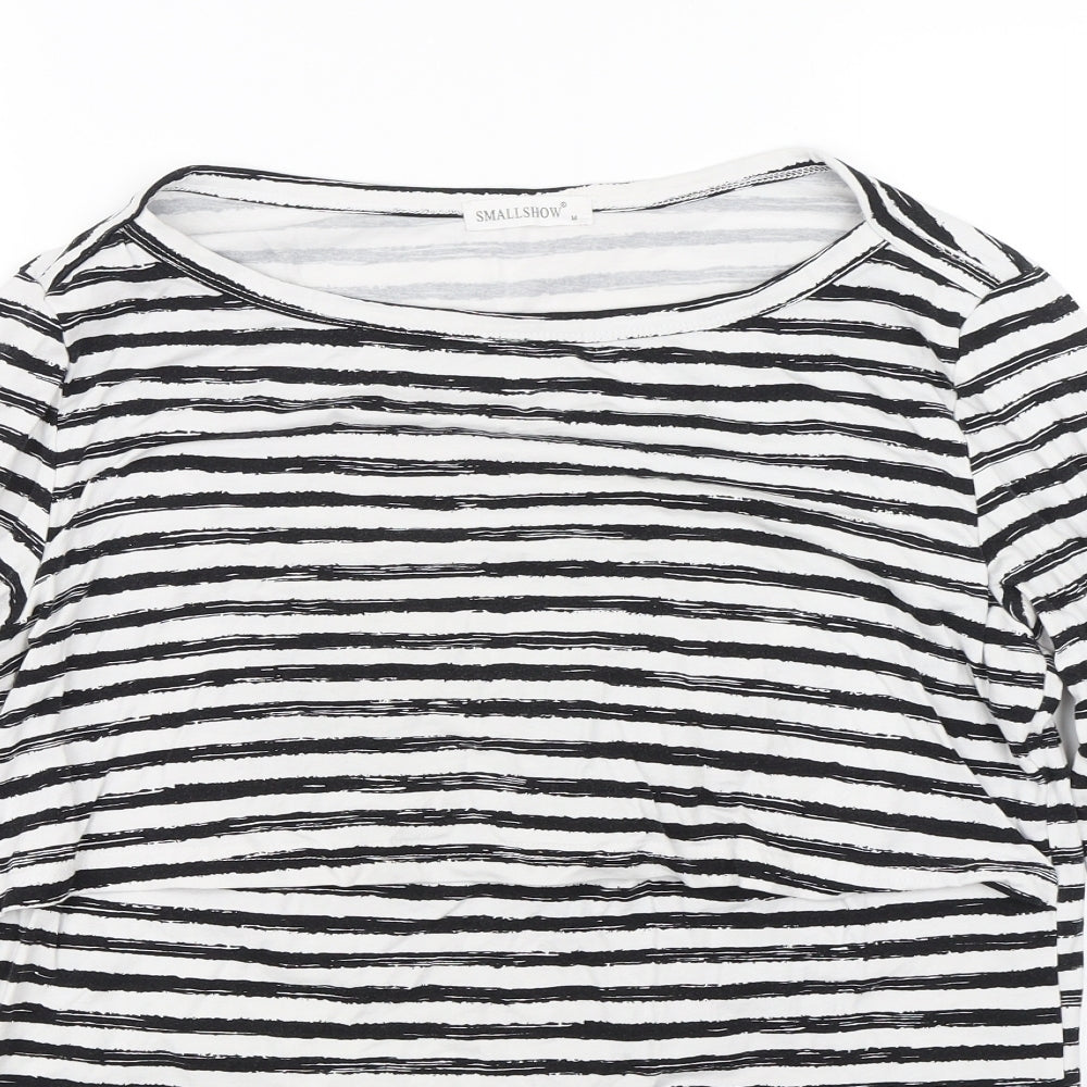 Smallshow Womens Black Striped  Basic T-Shirt Size M