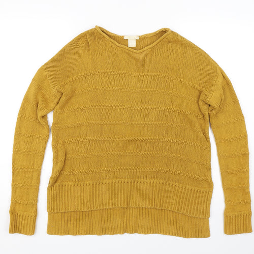 H&M Womens Yellow Striped Knit Pullover Jumper Size XS