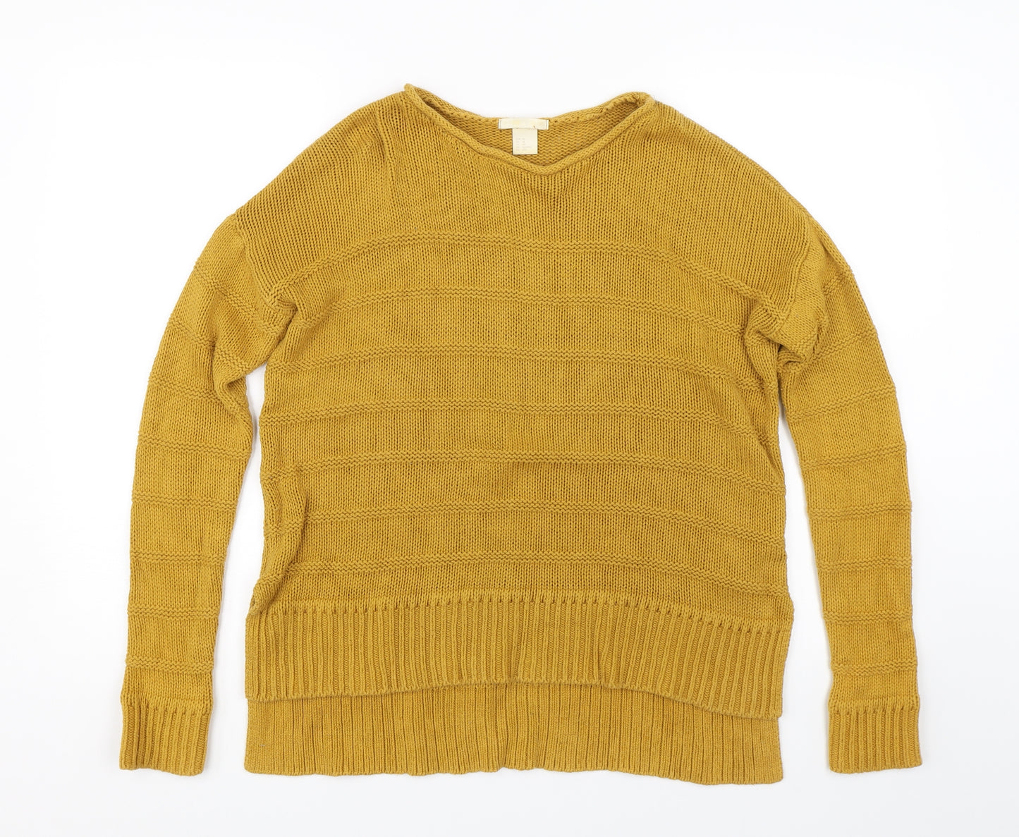 H&M Womens Yellow Striped Knit Pullover Jumper Size XS