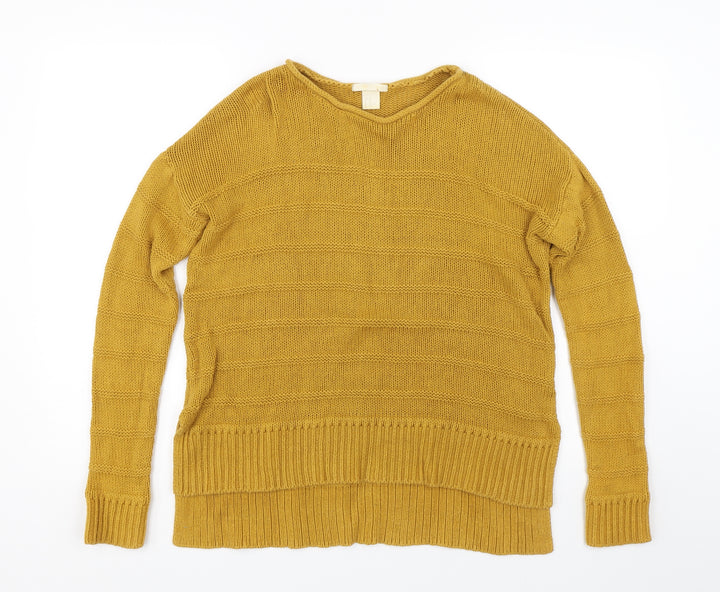 H&M Womens Yellow Striped Knit Pullover Jumper Size XS