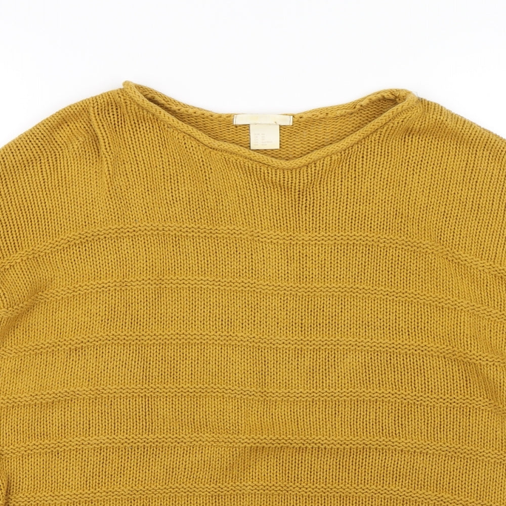 H&M Womens Yellow Striped Knit Pullover Jumper Size XS