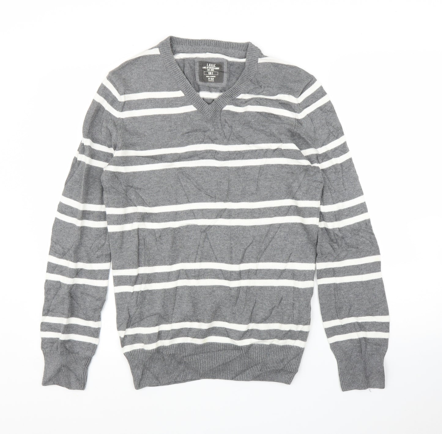 H&M Mens Grey Striped  Pullover Jumper Size S