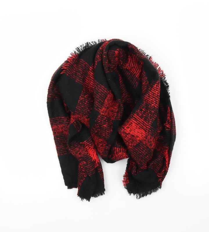 Preworn Unisex Red Plaids & Checks Square Scarf Scarf One Size