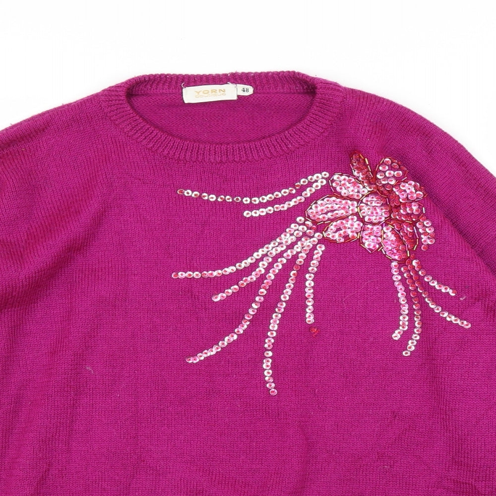 Yorn Womens Purple Floral  Pullover Jumper Size 20