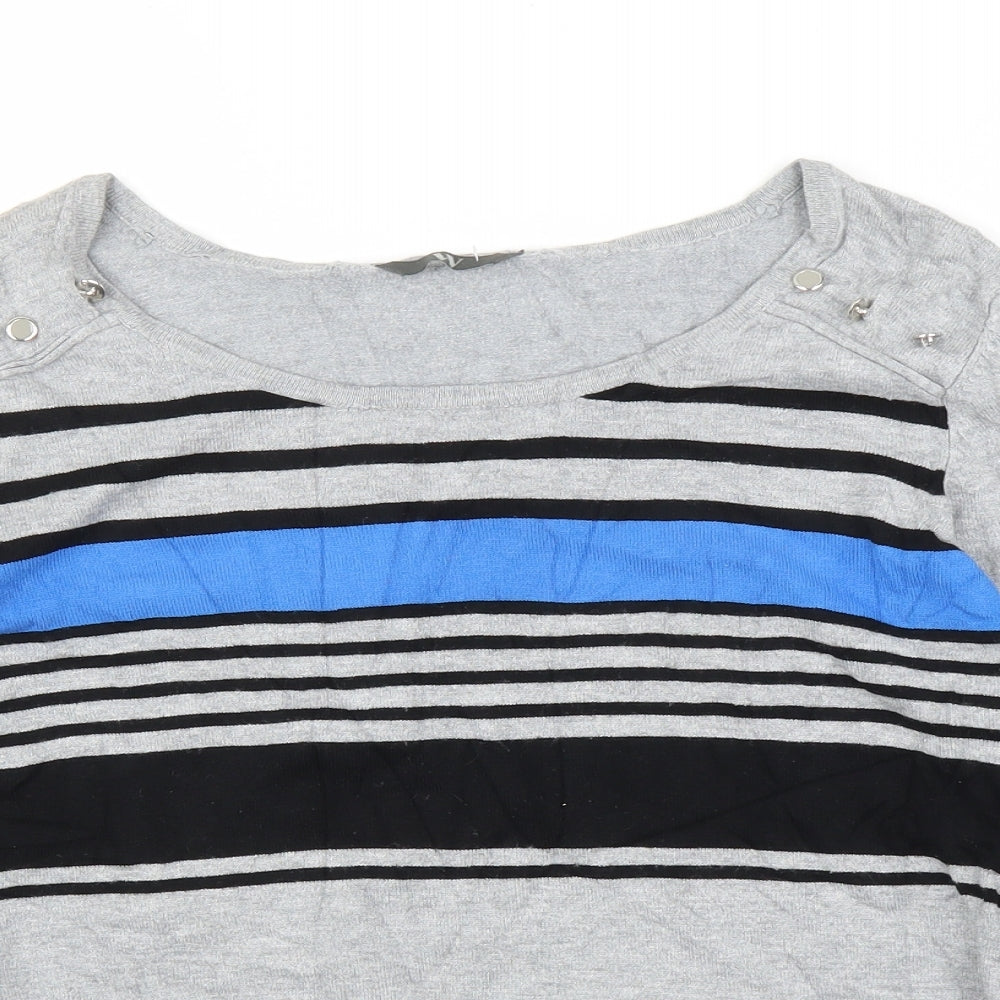 W Womens Grey Striped  Basic Blouse Size L