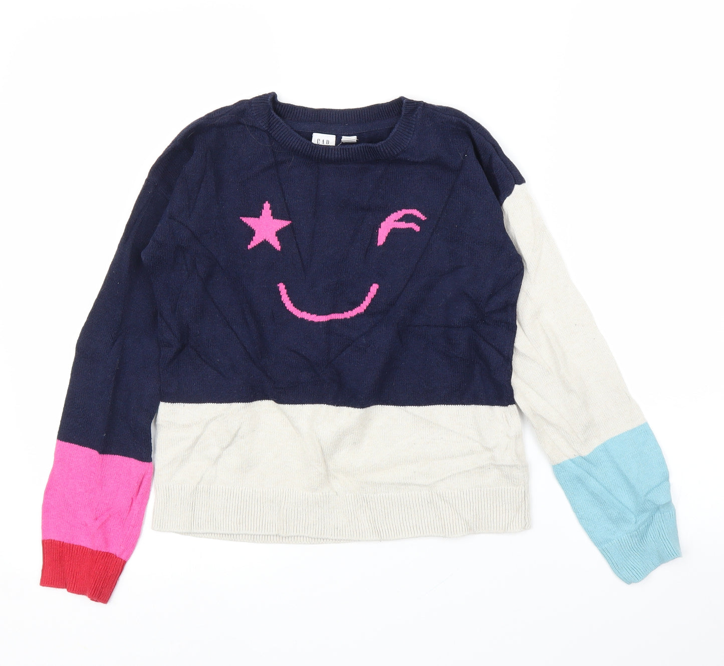 Gap Girls Blue Colourblock  Pullover Jumper Size L