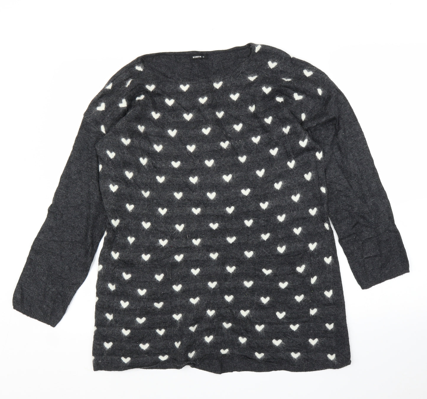 Roman Womens Grey   Tunic Blouse Size 10  - Love heart