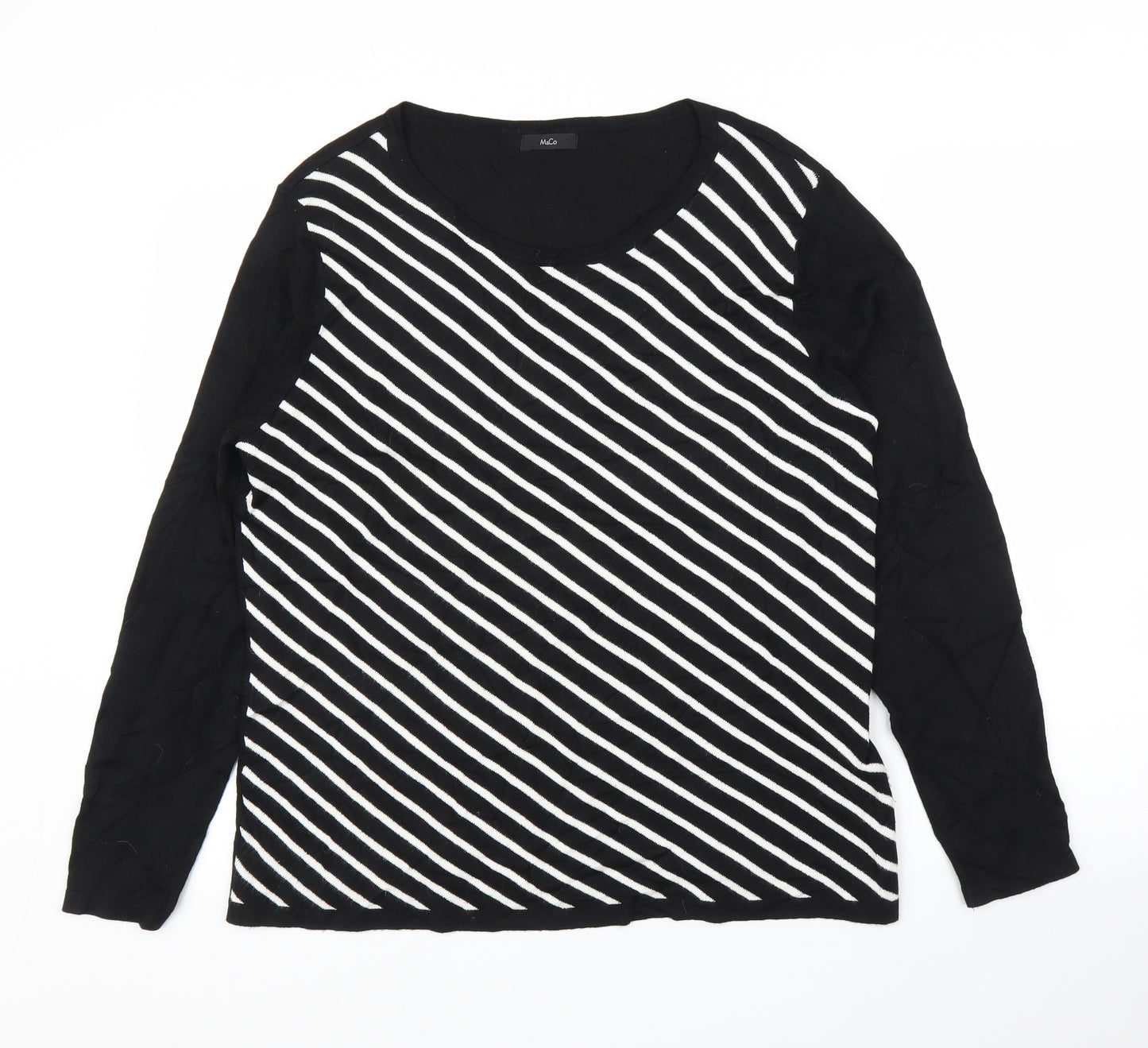 M&Co Womens Black Striped  Pullover Jumper Size 16