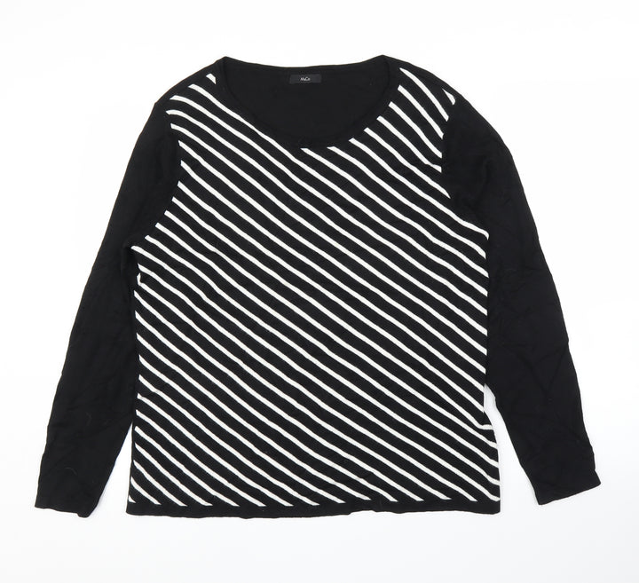 M&Co Womens Black Striped  Pullover Jumper Size 16