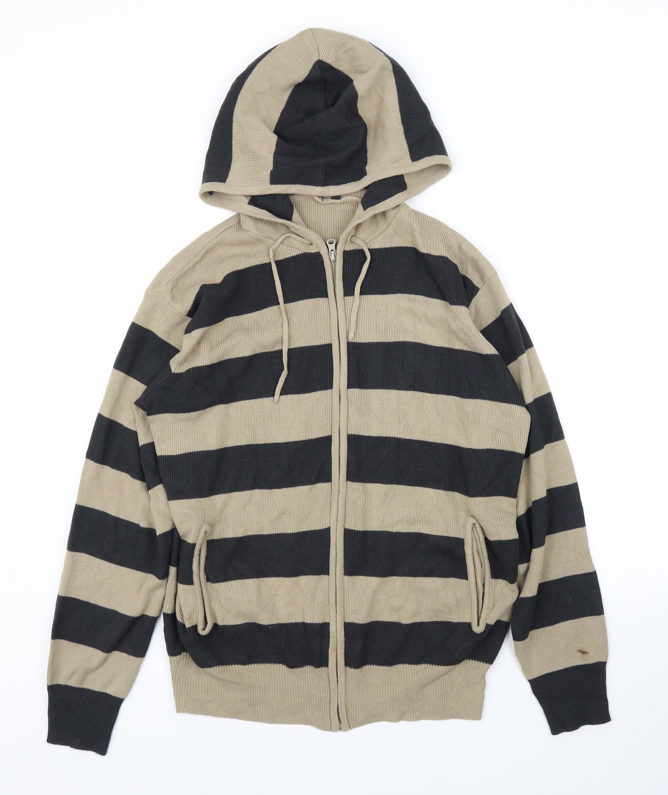 Preworn Mens Beige Striped  Full Zip Hoodie Size L