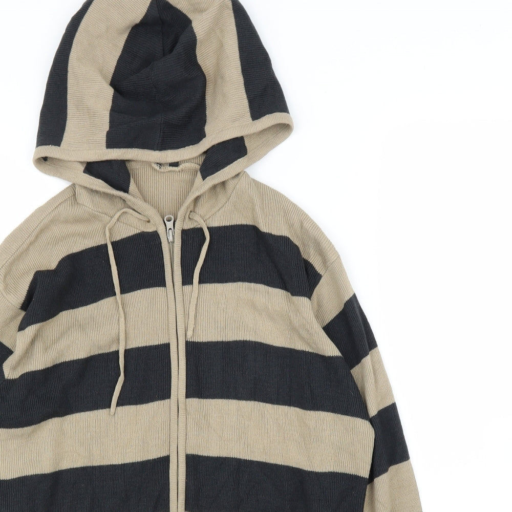 Preworn Mens Beige Striped  Full Zip Hoodie Size L