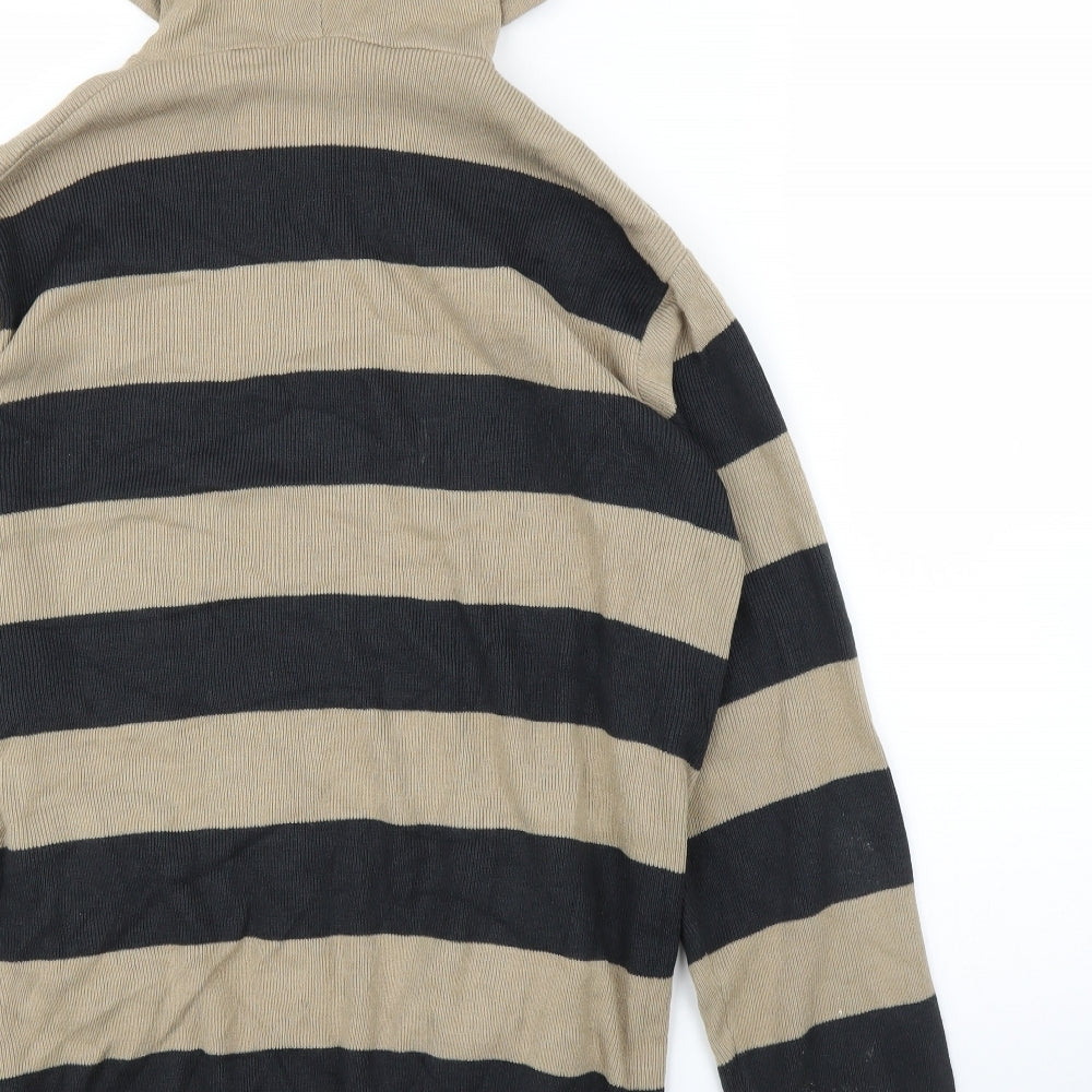 Preworn Mens Beige Striped  Full Zip Hoodie Size L