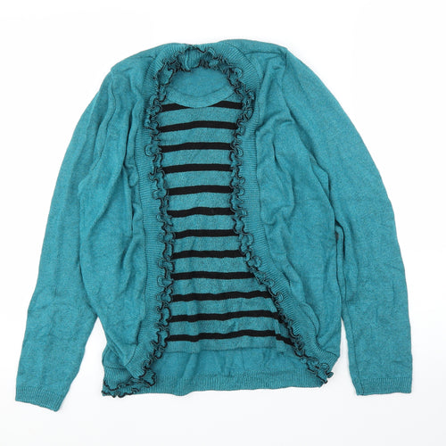Lizzi Womens Green Striped  Cardigan Jumper Size M