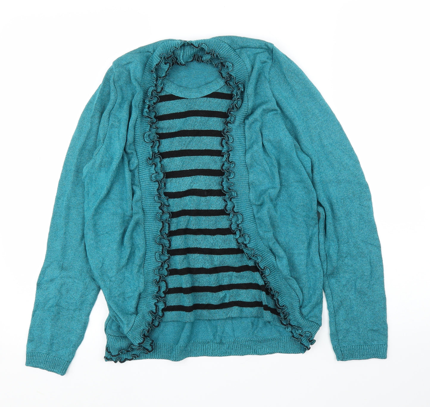 Lizzi Womens Green Striped  Cardigan Jumper Size M