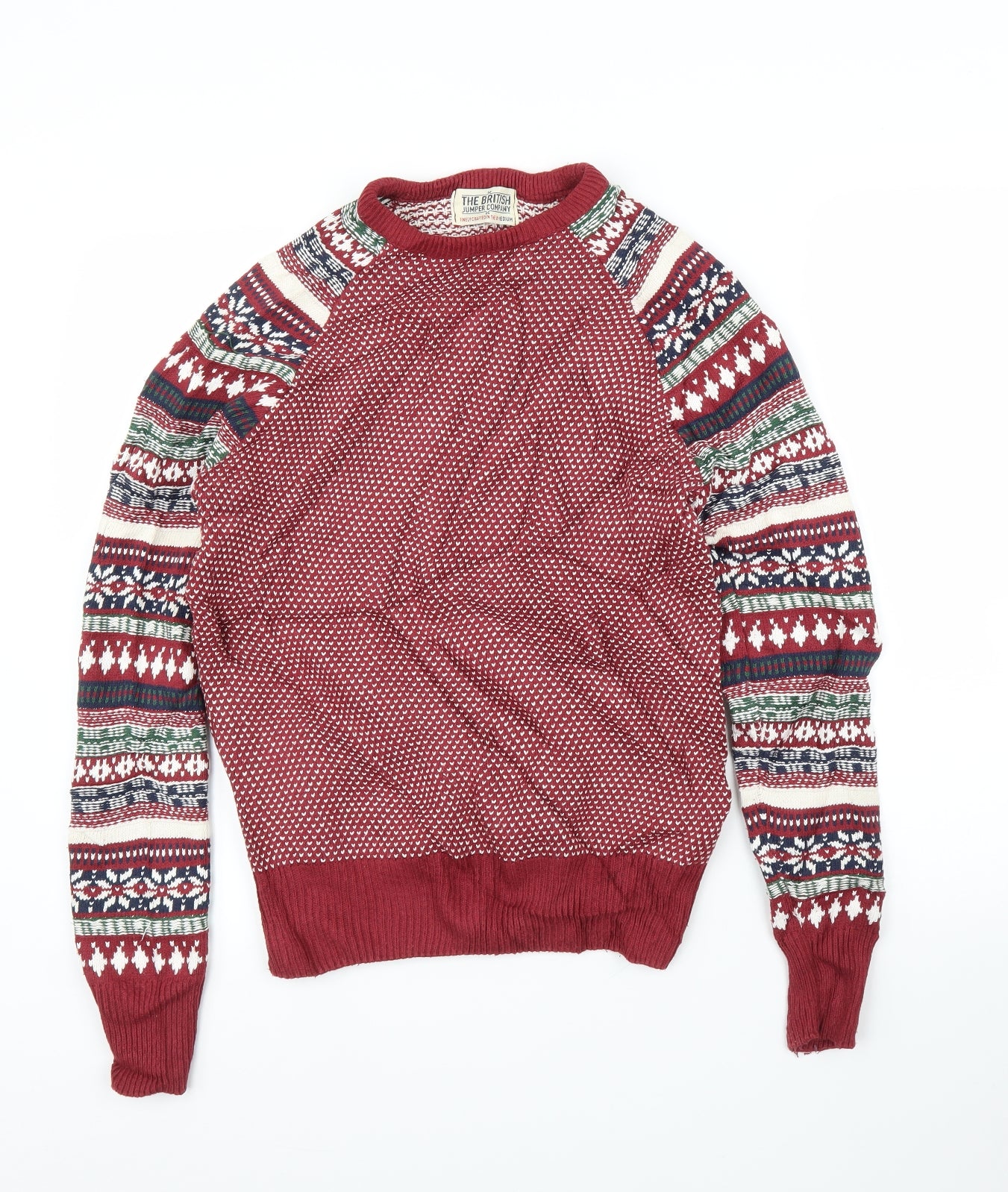 British Jumper Company Mens Red Fair Isle  Pullover Jumper Size M