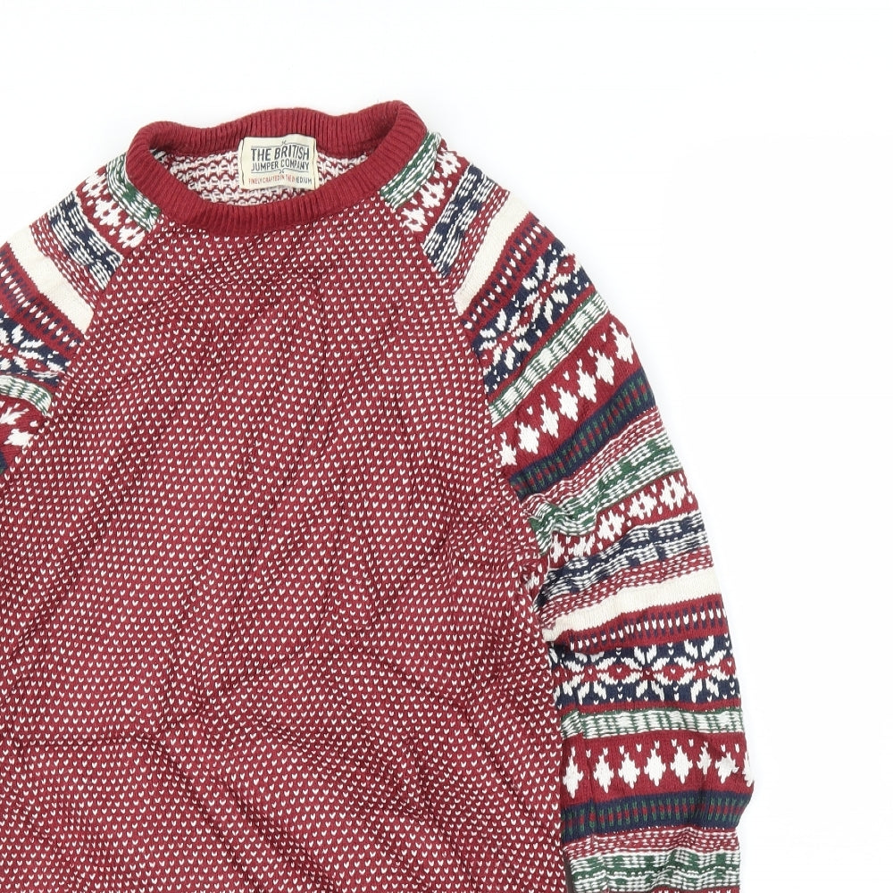 British Jumper Company Mens Red Fair Isle  Pullover Jumper Size M