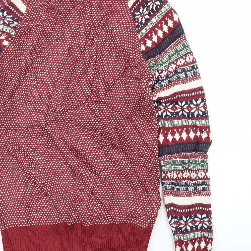 British Jumper Company Mens Red Fair Isle  Pullover Jumper Size M