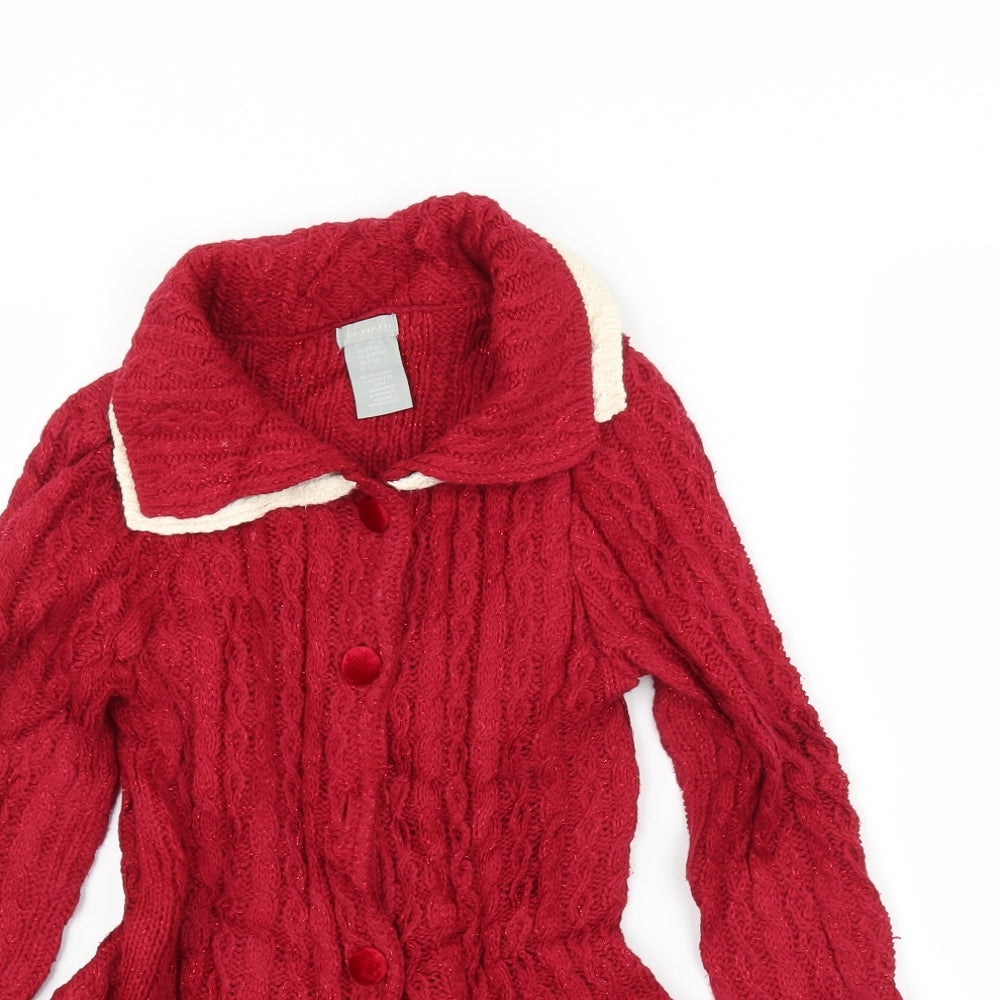 Tahini Girls Red   Cardigan Jumper Size 7-8 Years