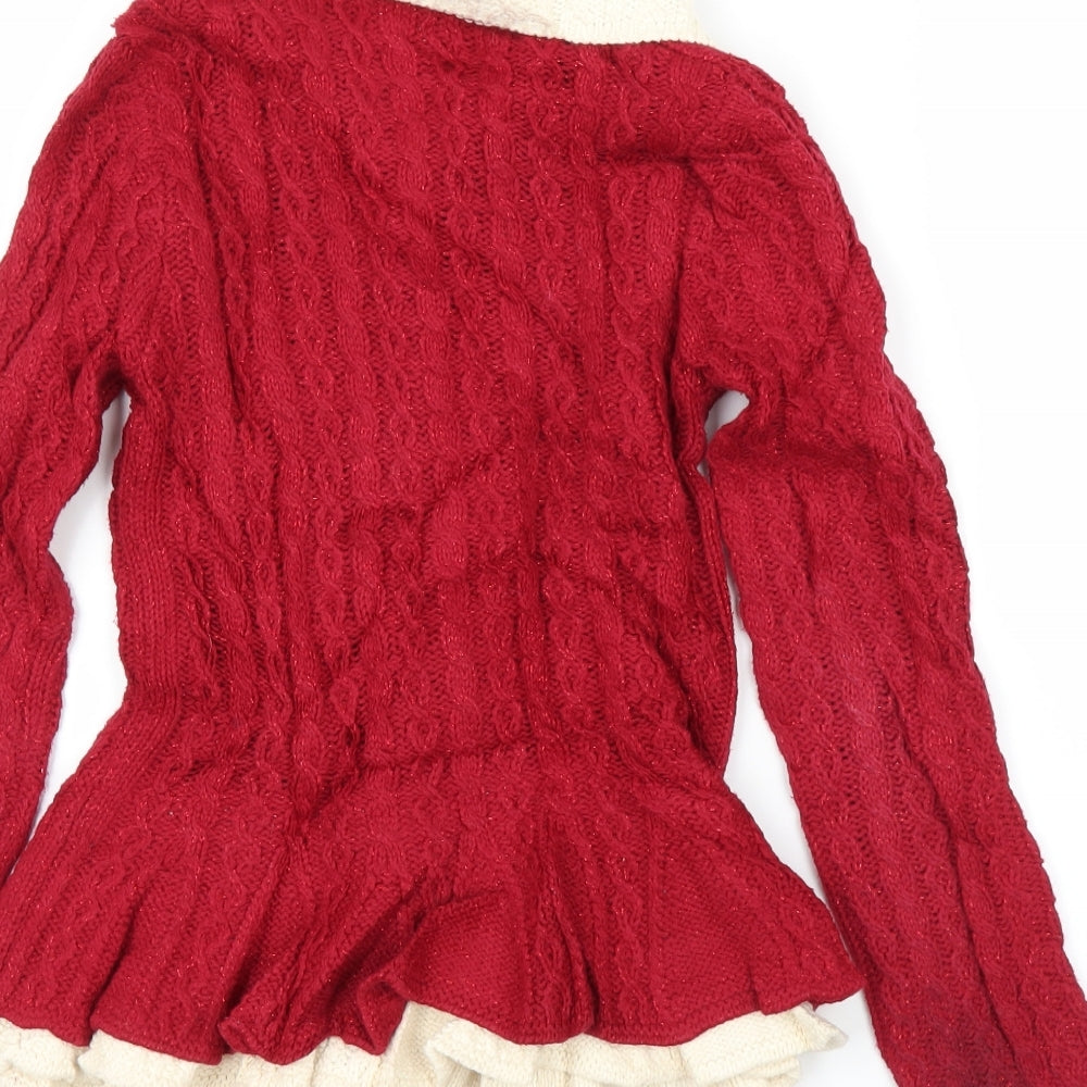 Tahini Girls Red   Cardigan Jumper Size 7-8 Years