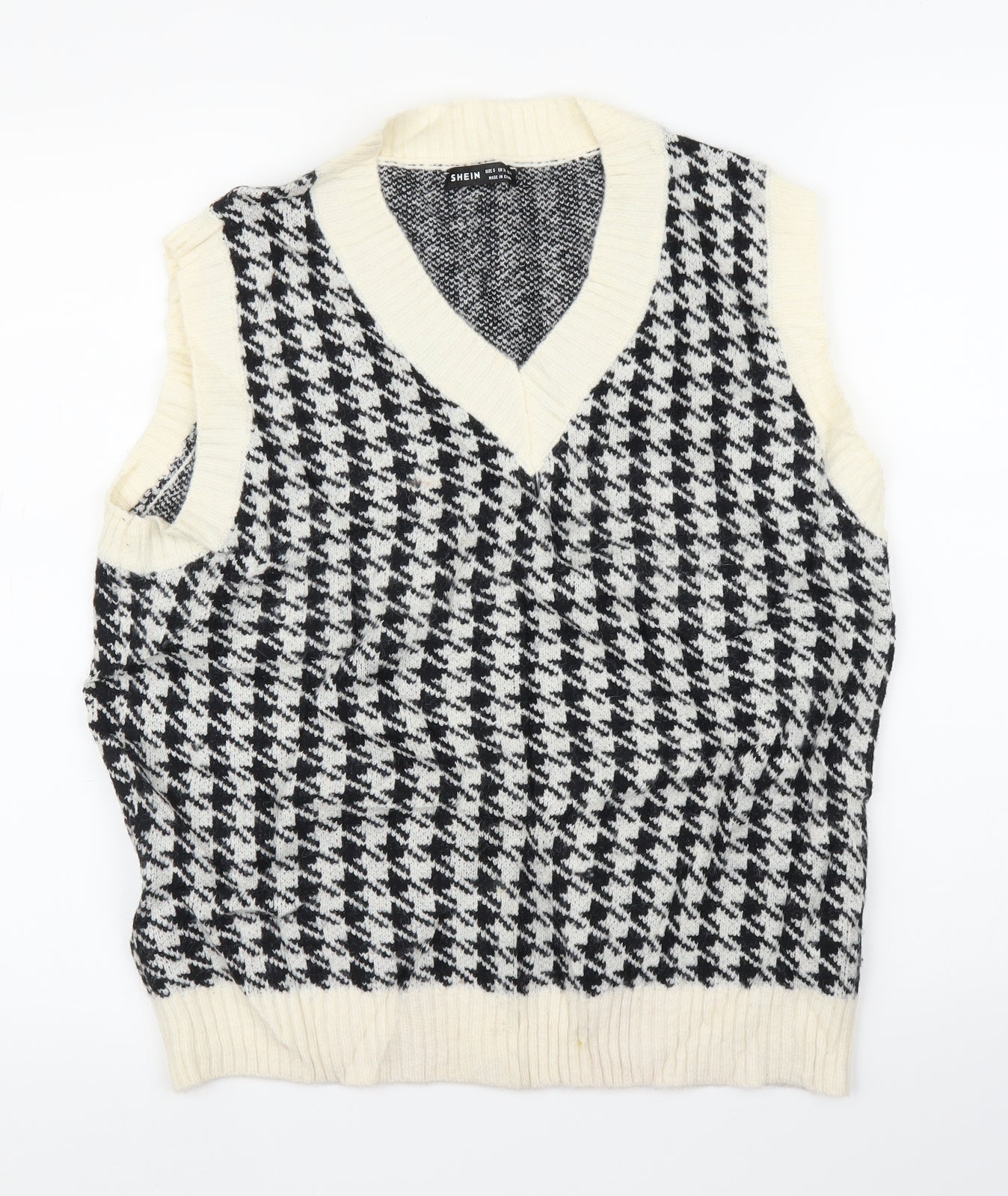 Shien Mens Ivory Houndstooth  Vest Jumper Size S