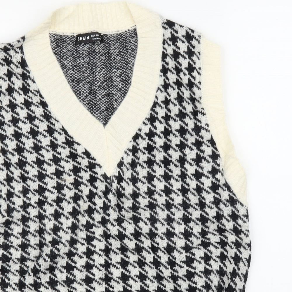 Shien Mens Ivory Houndstooth  Vest Jumper Size S