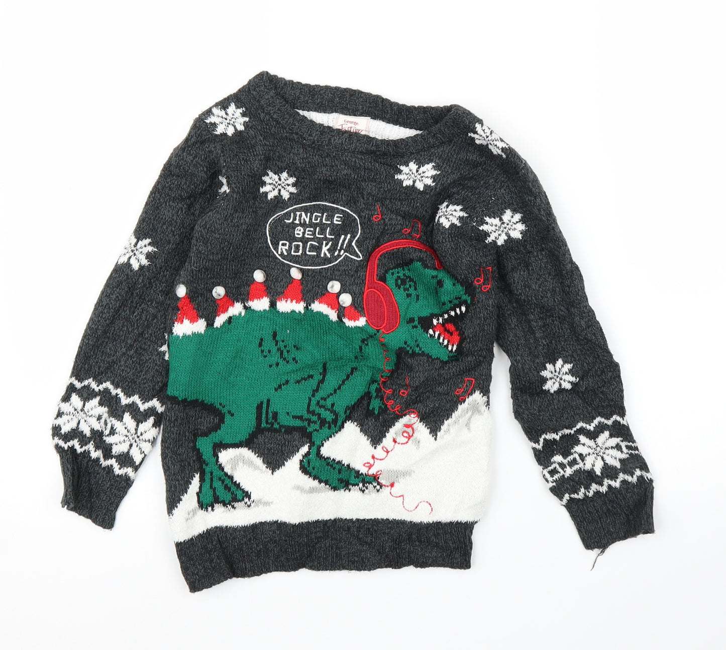 George Boys Grey Fair Isle  Pullover Jumper Size 6-7 Years  - Christmas