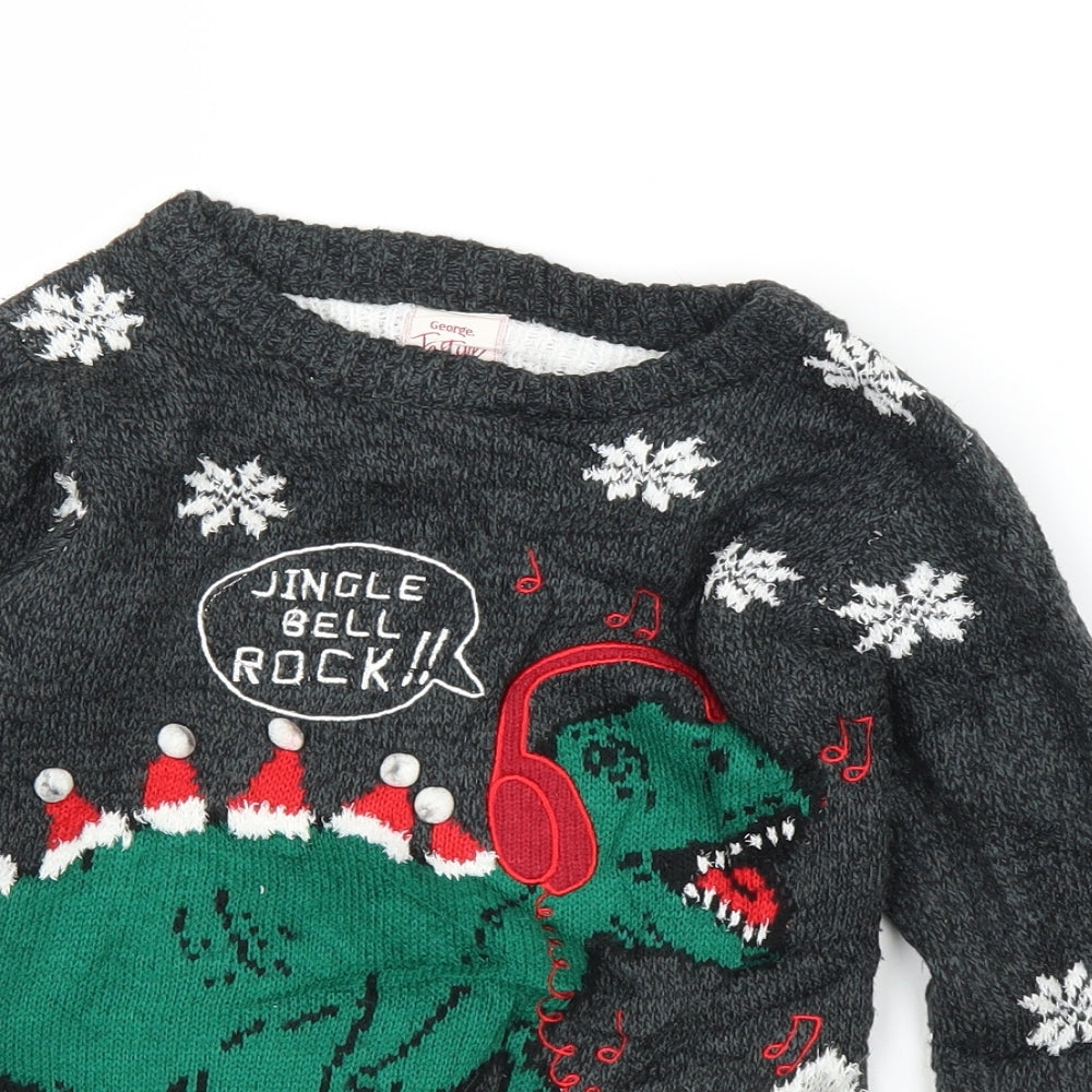 George Boys Grey Fair Isle  Pullover Jumper Size 6-7 Years  - Christmas