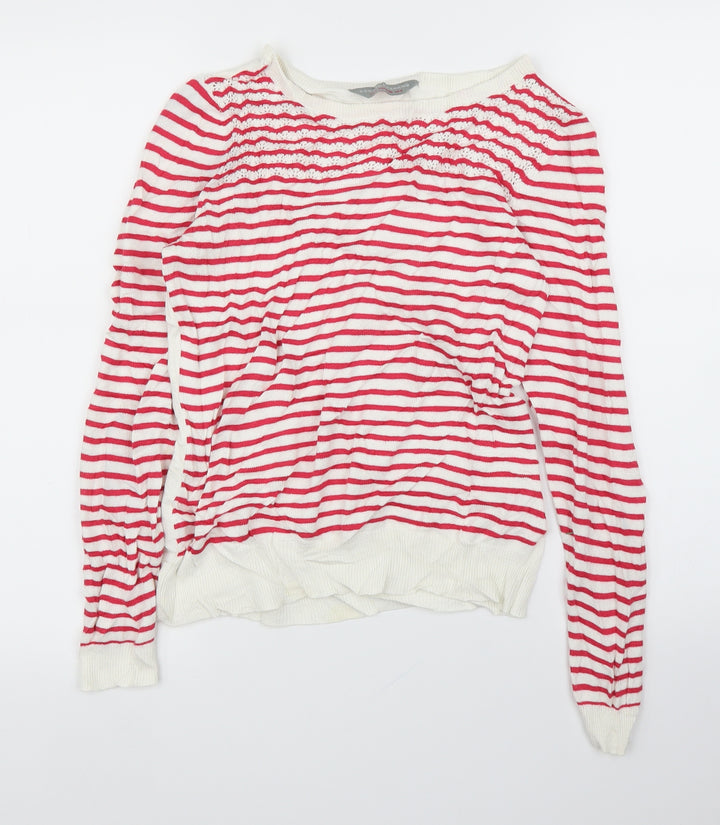 Dorothy Perkins Womens White Striped  Pullover Jumper Size 8