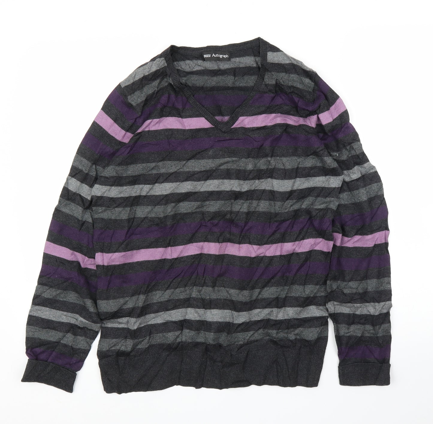 M&S Mens Purple Striped  Pullover Jumper Size S