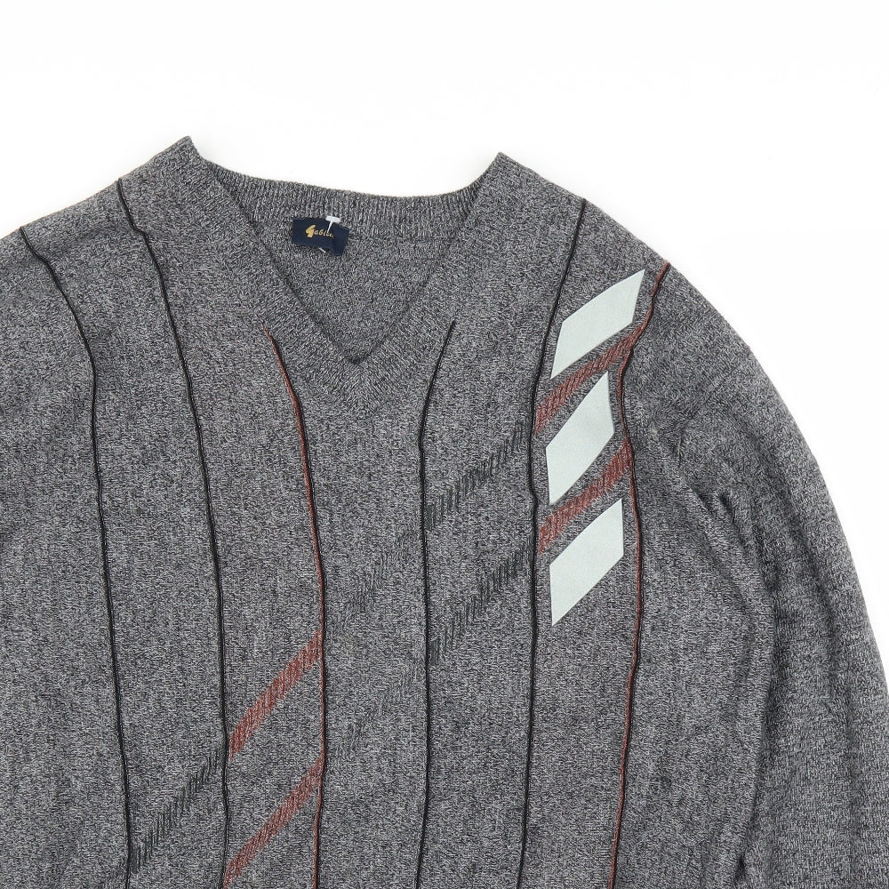 Gabicci Mens Grey Striped  Pullover Jumper Size L