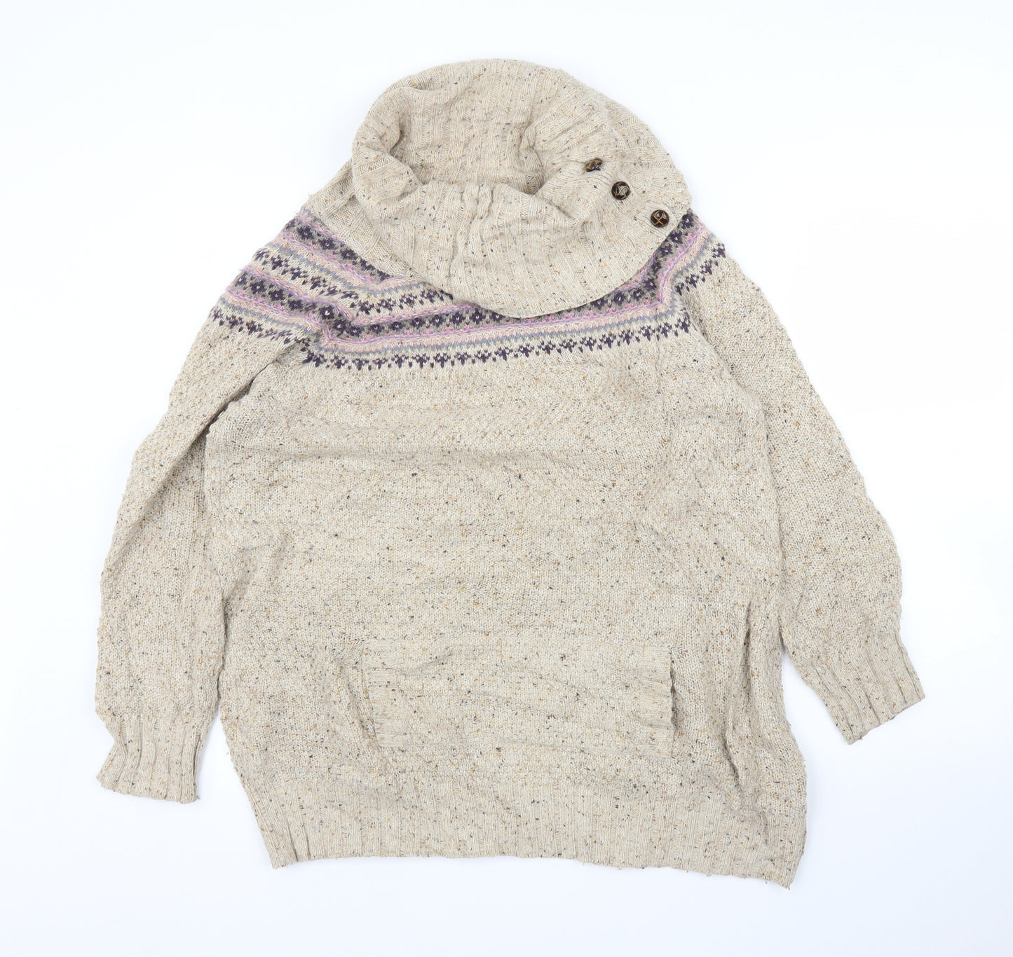 M&S Womens Beige Fair Isle  Pullover Jumper Size 12