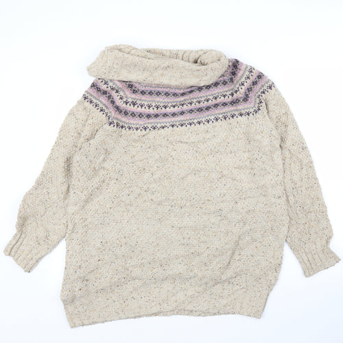 M&S Womens Beige Fair Isle  Pullover Jumper Size 12
