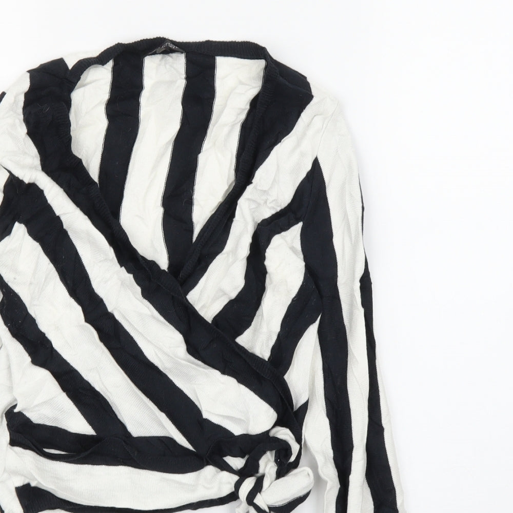 Topshop Womens White Striped  Wrap Blouse Size 8
