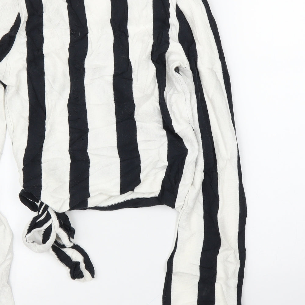 Topshop Womens White Striped  Wrap Blouse Size 8