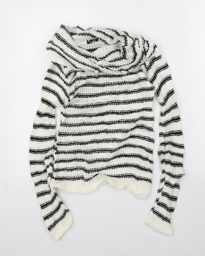 Boohoo Womens White Striped Pullover Jumper Size M