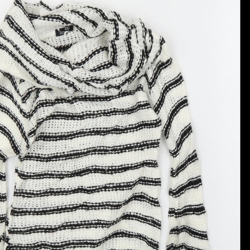 Boohoo Womens White Striped  Pullover Jumper Size M