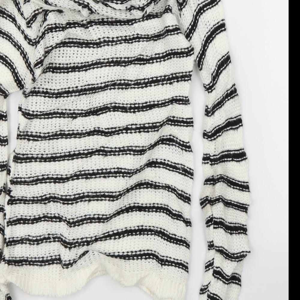 Boohoo Womens White Striped  Pullover Jumper Size M