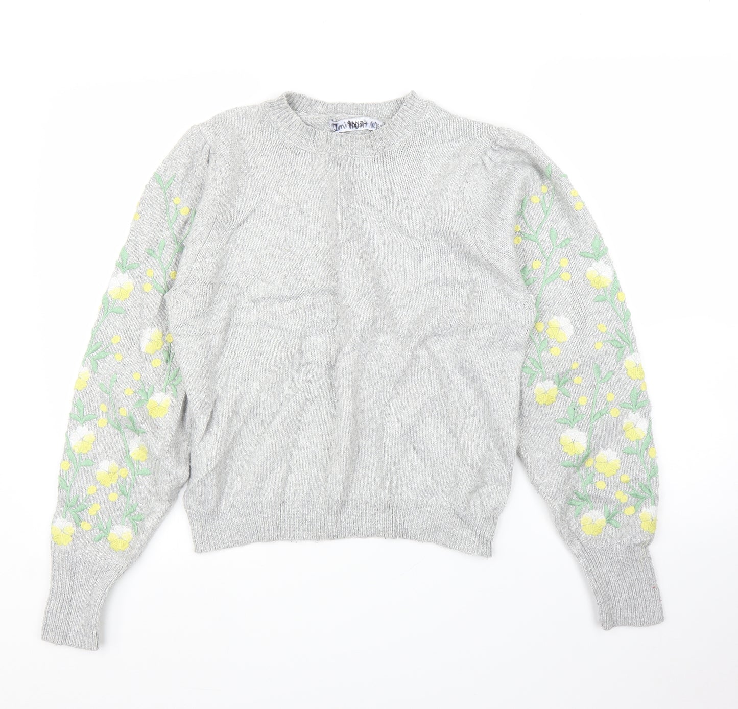 Mango Womens Grey Floral  Pullover Jumper Size M