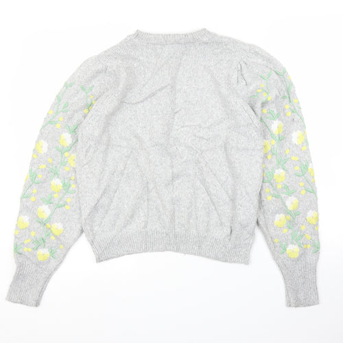 Mango Womens Grey Floral  Pullover Jumper Size M