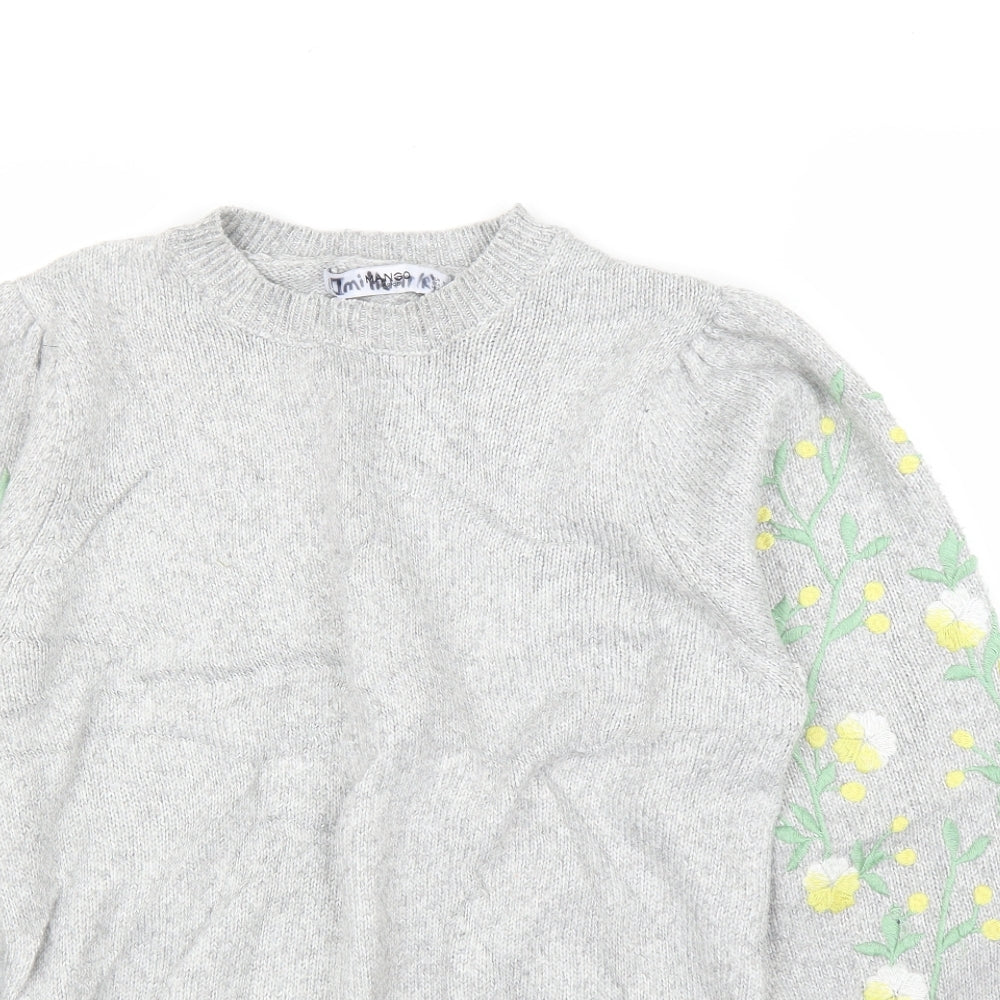 Mango Womens Grey Floral  Pullover Jumper Size M