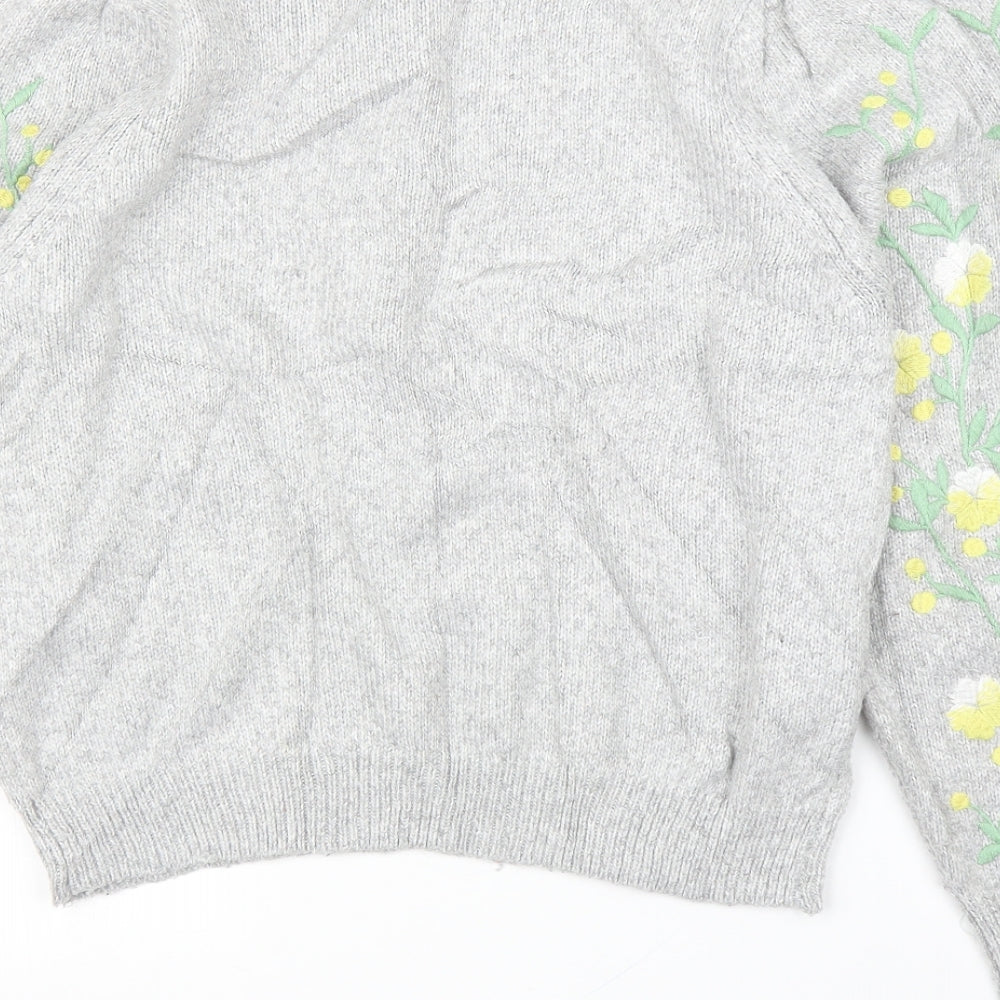 Mango Womens Grey Floral  Pullover Jumper Size M