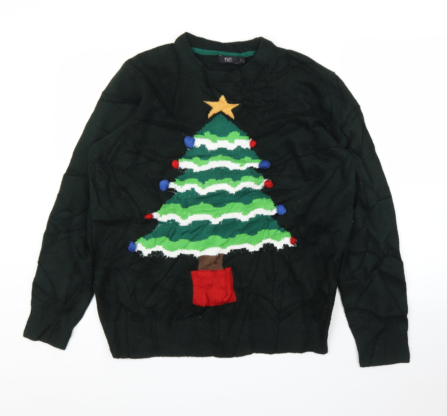 F&F Mens Green   Pullover Jumper Size L  - Christmas