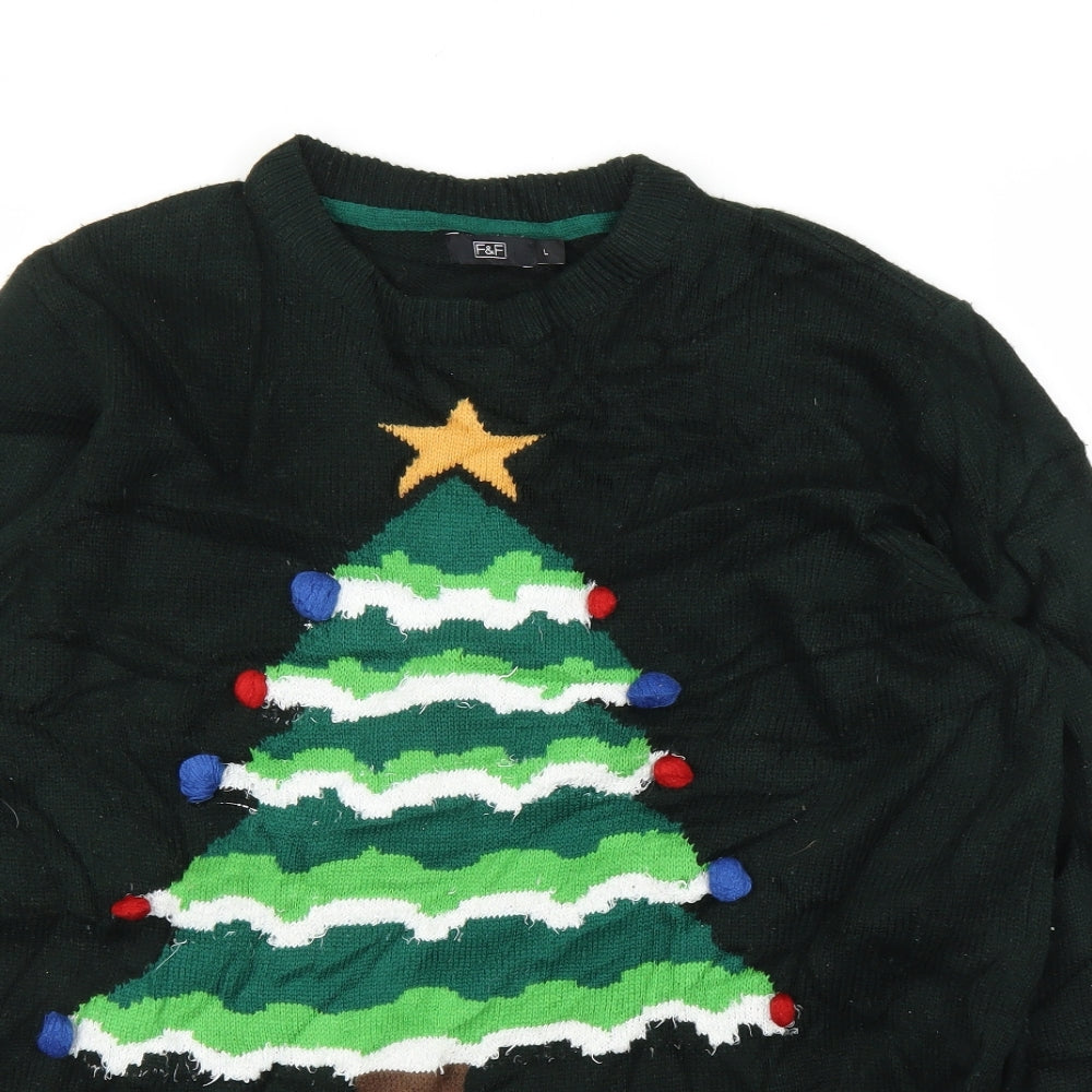 F&F Mens Green   Pullover Jumper Size L  - Christmas