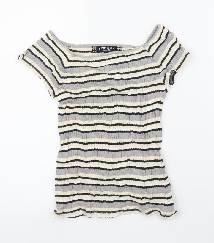 Debenhams Womens Beige Striped  Basic T-Shirt Size 8